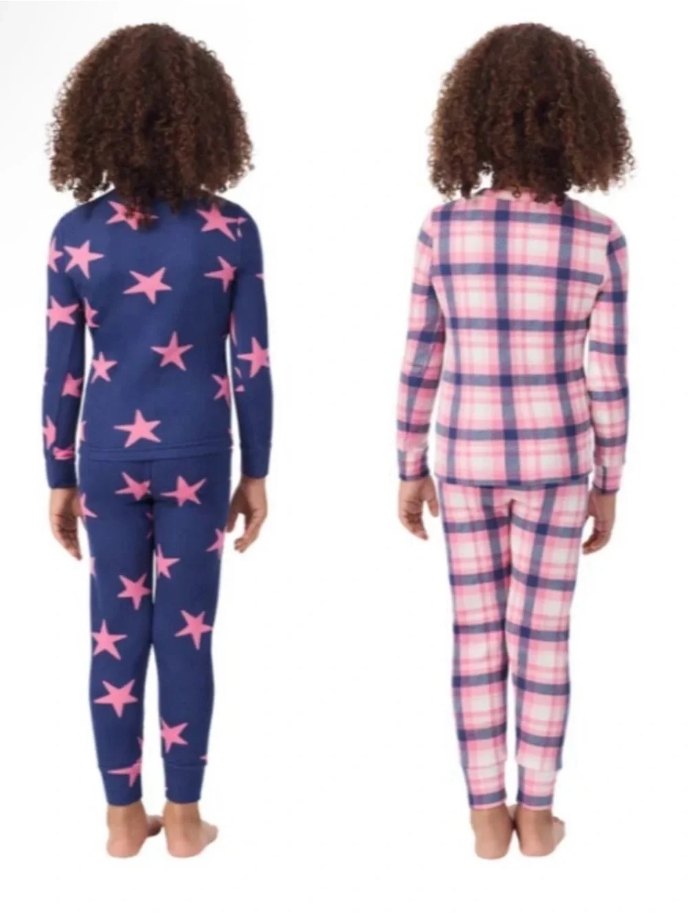 Two-Pack Kids Long-Sleeve Star & Plaid Pajama Set - Navy and Pink size 4T